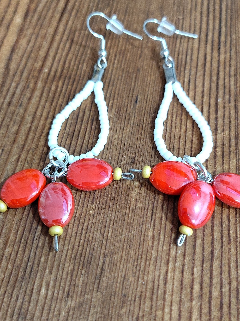 *5 For $20*Red and White Beaded Long Dangle Earrings / Handmade Ladies Earrings - Picture 5 of 5